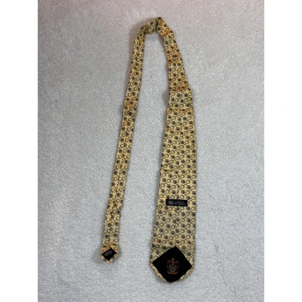 Paolo Gucci Silk Tie Mens OS Yellow Excellent Horsebit Floral Crest Italy